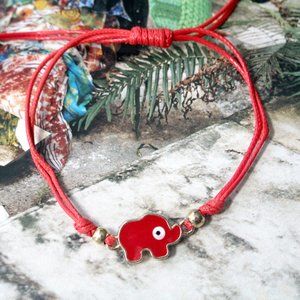 🐘 Red Good Luck Elephant Animal  Adjustable Anklet or Bracelet 🐘